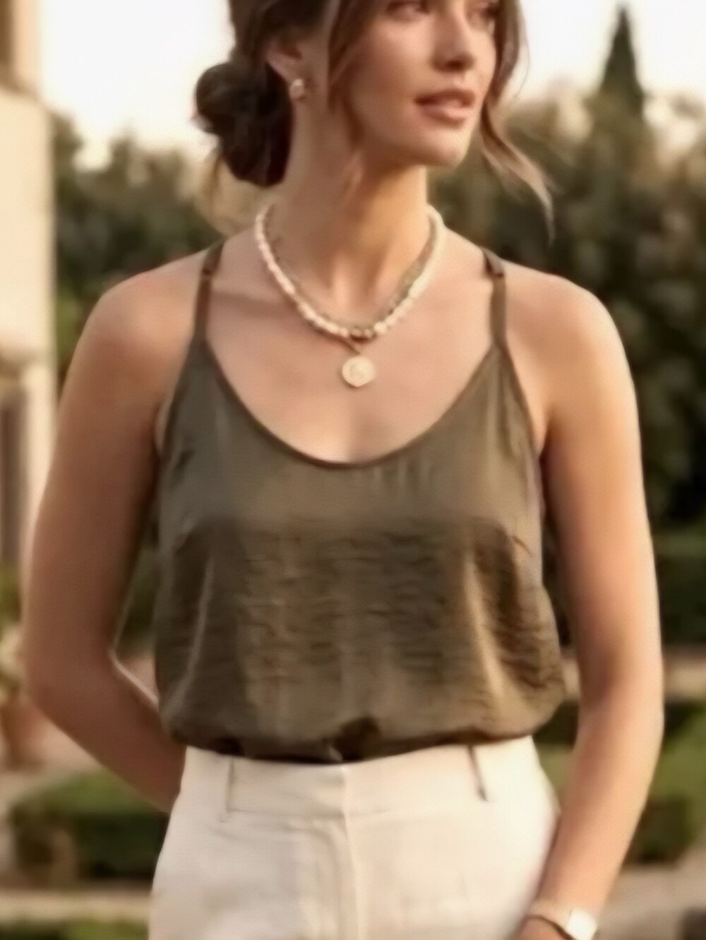 CAbi Olive Wren Park Cami Redux Tank Top with Double Adjustable Straps Medium